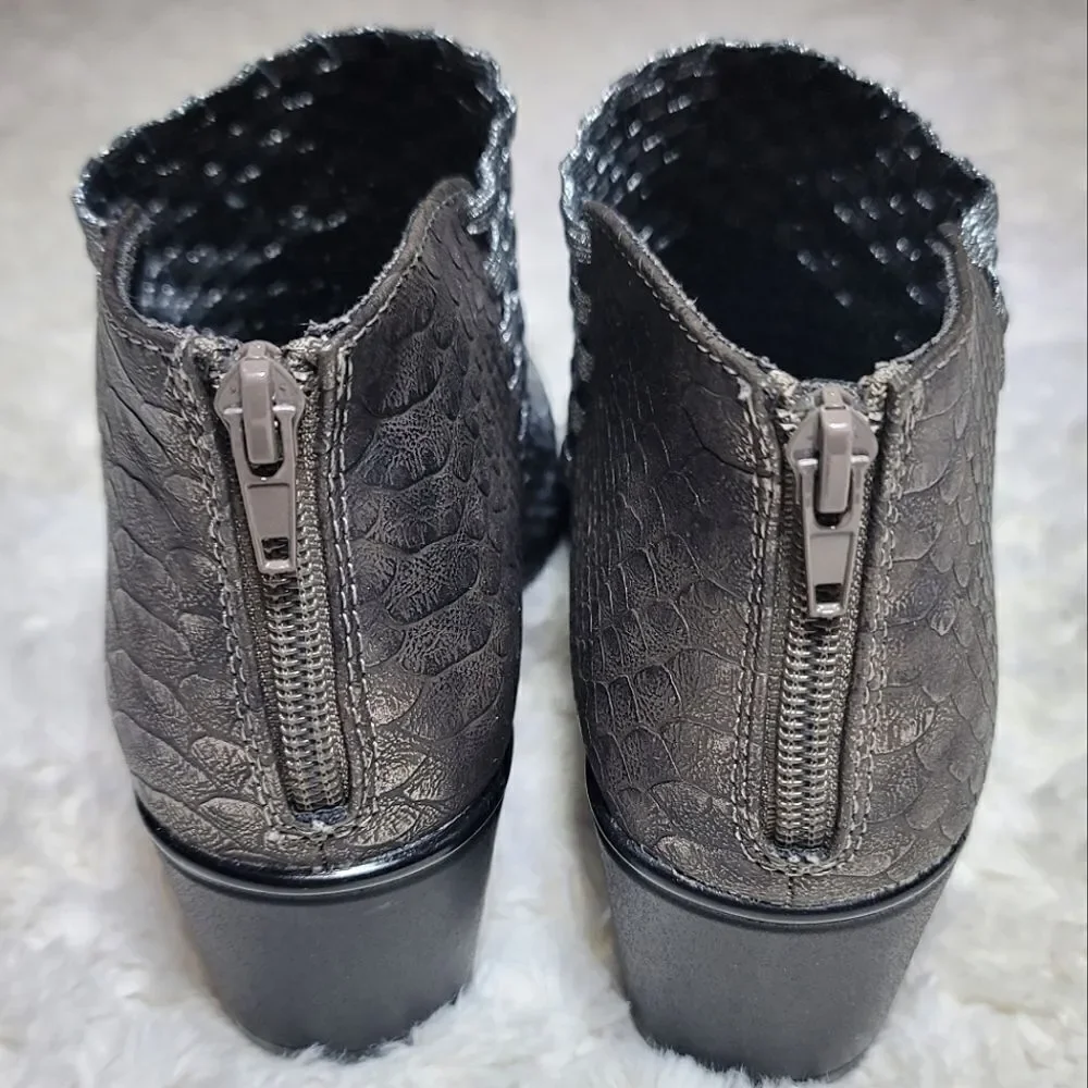 Steven by Steve Madden Penga Woven Embossed Stretch Silver & Brown Ankle Bootie